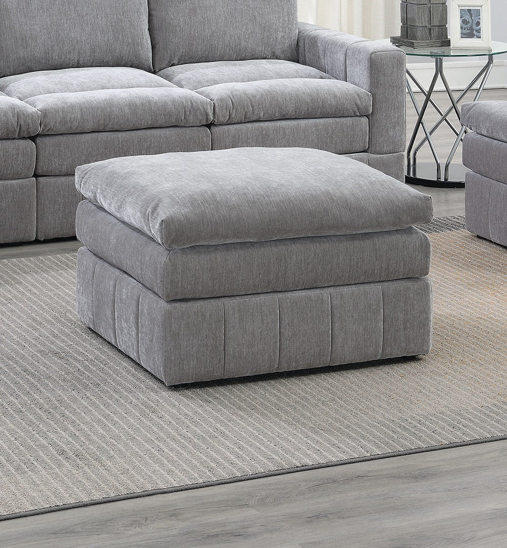 Contemporary 5pc Set Modular Sectional Set 2x One Arm Chair / Wedge 2x Armless Chair 1x Ottoman Granite Color Morgan Fabric Plush Living Room Furniture