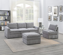 Contemporary 5pc Set Modular Sectional Set 2x One Arm Chair / Wedge 2x Armless Chair 1x Ottoman Granite Color Morgan Fabric Plush Living Room Furniture