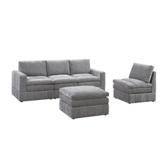 Contemporary 5pc Set Modular Sectional Set 2x One Arm Chair / Wedge 2x Armless Chair 1x Ottoman Granite Color Morgan Fabric Plush Living Room Furniture