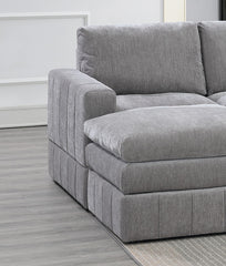 Contemporary 6pc Set Modular Sectional Set 2x One Arm Chair / Wedge 2x Armless Chairs 2x Ottomans Granite Color Morgan Fabric Plush Living Room Furniture