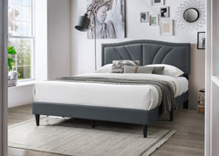Modern Vintage Look 1pc Full Size Bed Charcoal Burlap Fabric Nailhead Trim Accents Headboard Bedframe