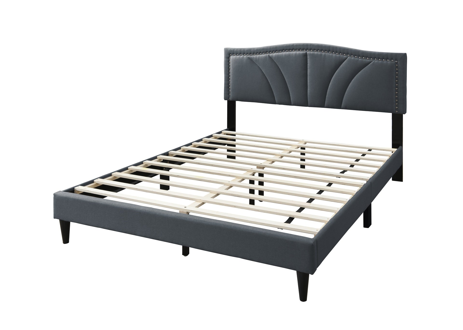 Modern Vintage Look 1pc Full Size Bed Charcoal Burlap Fabric Nailhead Trim Accents Headboard Bedframe
