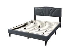 Modern Vintage Look 1pc Full Size Bed Charcoal Burlap Fabric Nailhead Trim Accents Headboard Bedframe