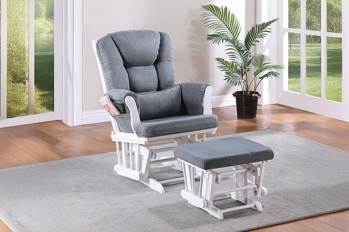 Luxurious Upholstered Glider Chair w Ottoman Dark Gray Microfiber Gliding Motion Chair Plush Cushion Seat Wooden Base