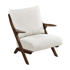 Mid-Century Modern Style Accent Chair 1pc Brown Solid Rubberwood Frame Comfort Seat Cushion Beige Chenille Upholstery Living Room Furniture