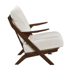 Mid-Century Modern Style Accent Chair 1pc Brown Solid Rubberwood Frame Comfort Seat Cushion Beige Chenille Upholstery Living Room Furniture