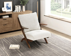 Mid-Century Modern Style Accent Chair 1pc Brown Solid Rubberwood Frame Comfort Seat Cushion Beige Chenille Upholstery Living Room Furniture