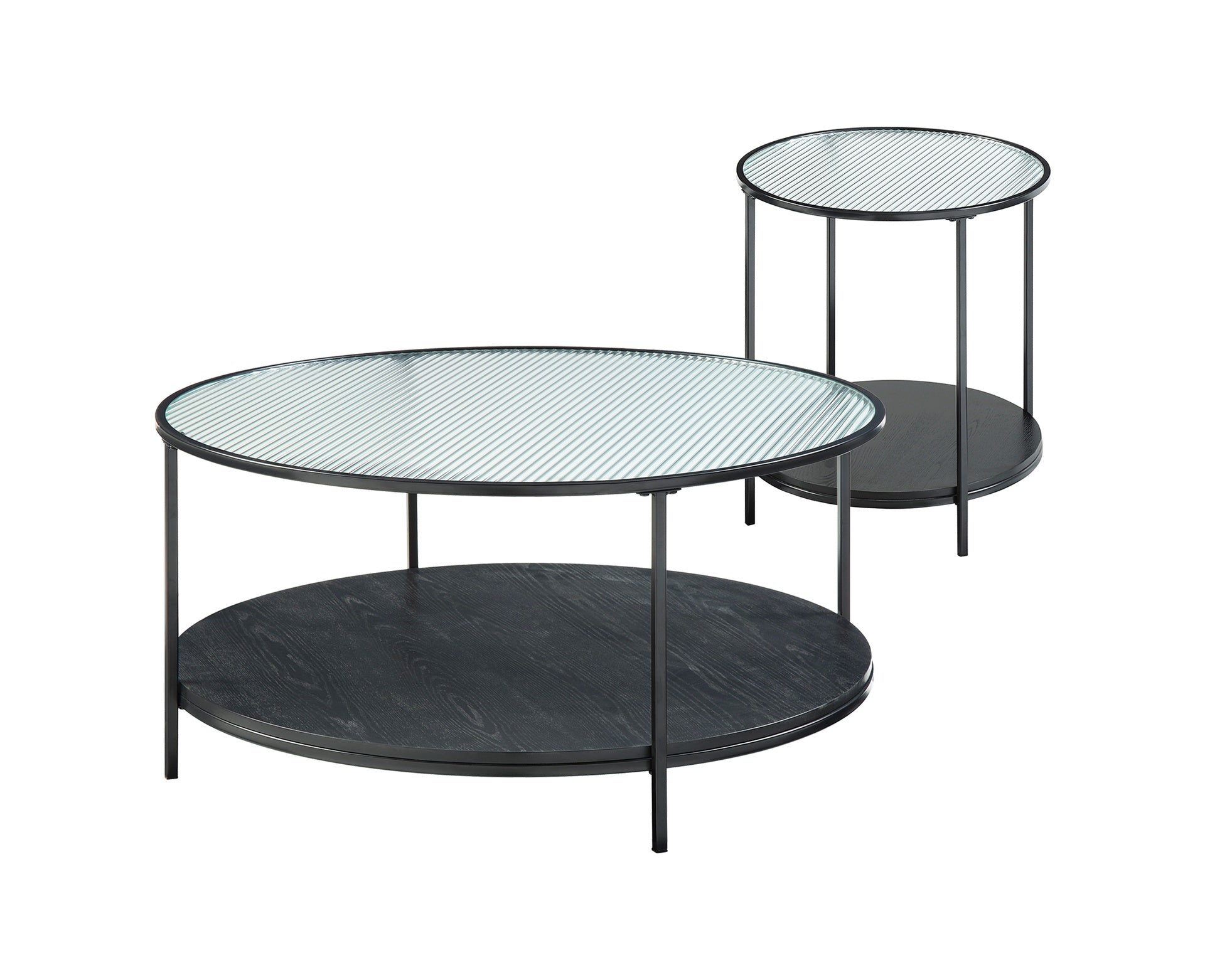 2pc Modern Occasional Table Set Coffee Table Glass Top End Table Black Metal Finish Living Room Furniture
