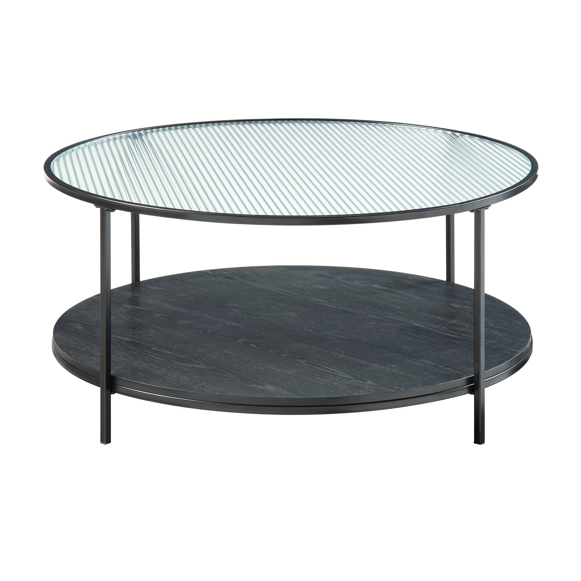 2pc Modern Occasional Table Set Coffee Table Glass Top End Table Black Metal Finish Living Room Furniture