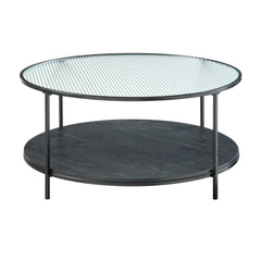 2pc Modern Occasional Table Set Coffee Table Glass Top End Table Black Metal Finish Living Room Furniture