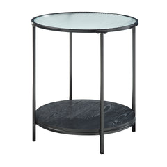 2pc Modern Occasional Table Set Coffee Table Glass Top End Table Black Metal Finish Living Room Furniture