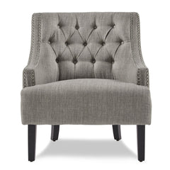 Modern Traditional Accent Chair Button Tufted Taupe Fabric Upholstery Solid Wood 1pc Living Room Furniture