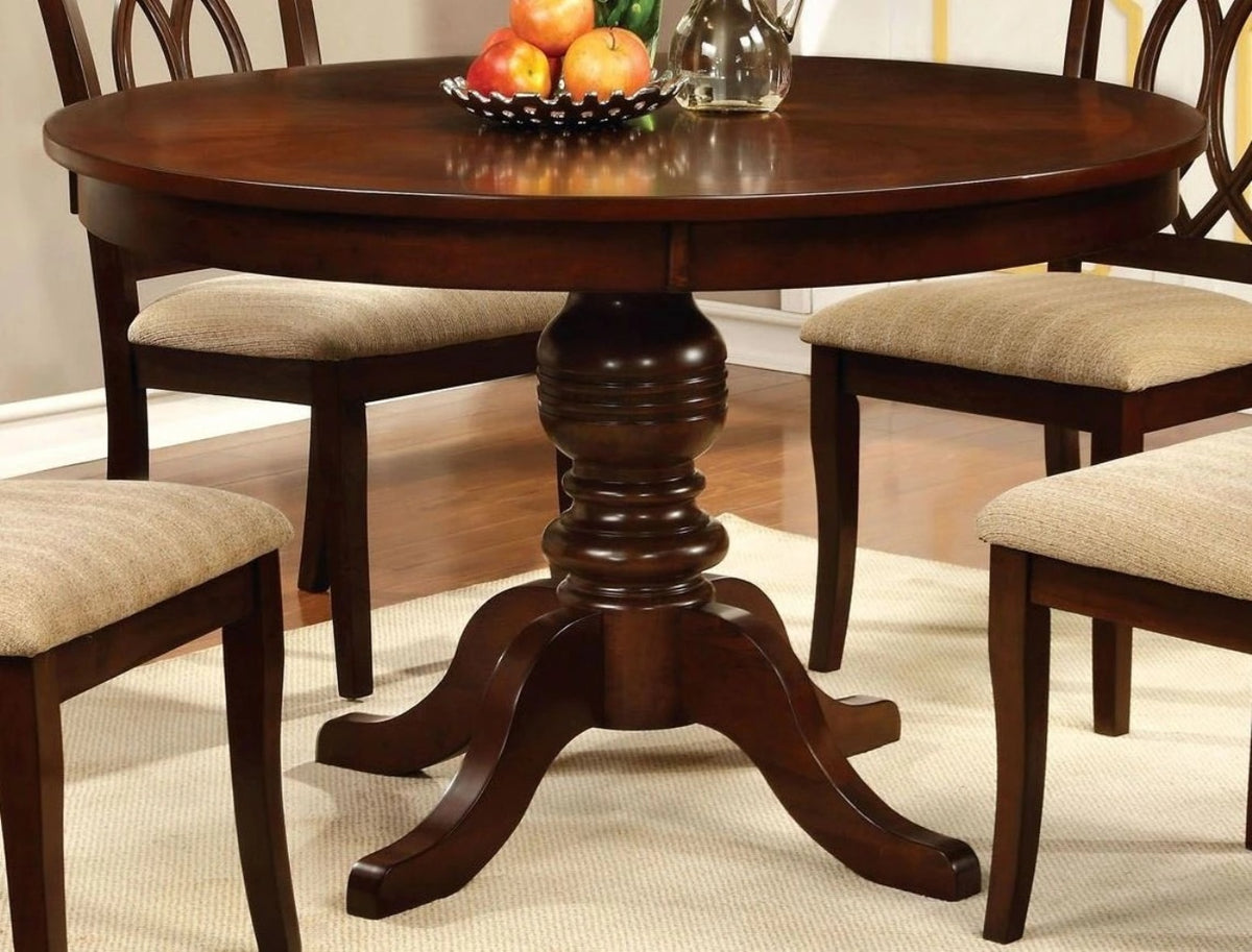 Contemporary Style 1pc Dining Table Brown Cherry Solid wood Round Pedestal Table Kitchen Breakfast Table