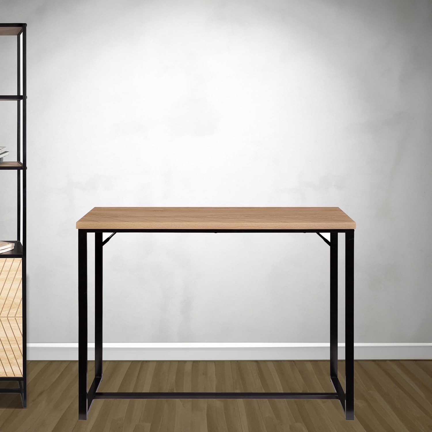 Bali Coastal Modern Console Table Natural Wood Top with Black Metal Legs