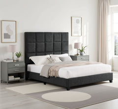 Queen Size Grey Squares Upholstered Platform Bed