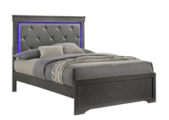 Blaze Upholstered Modern Style Queen Bed Made with LED Headboard & Wood in Metallic Gray(NJ Inventory)