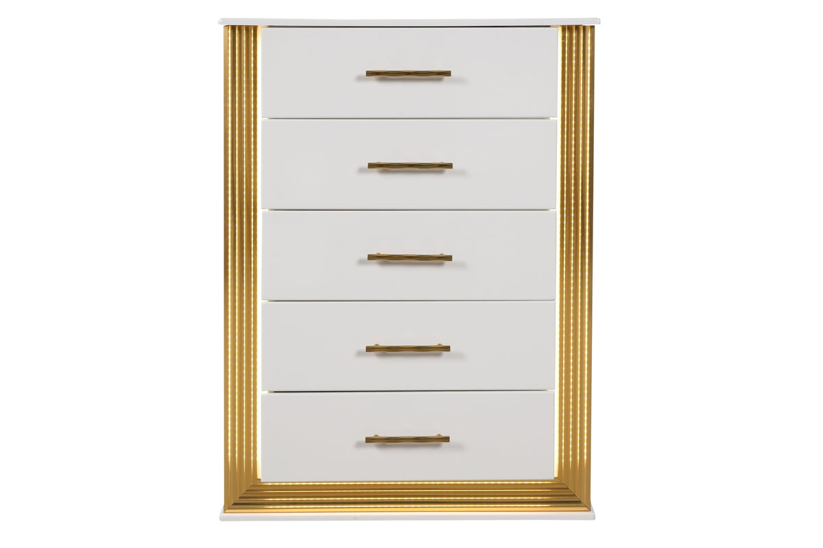 Obsession Contemporary Style 5-Drawer Chest Made with Wood & Gold Finish same asG150108855  (NJ inventory)