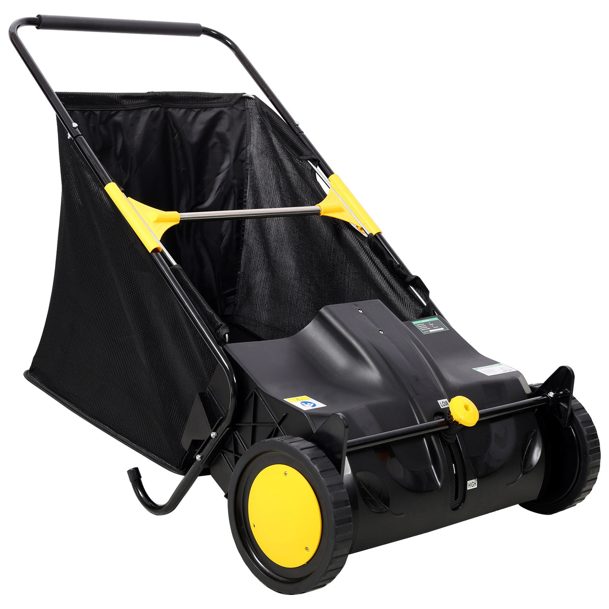 Hand Push Lawn Sweeper, 21 Inch Leaf & Grass Collector 3.5 cu. ft Hopper Bag Capacity. with Adjustable Brush Height