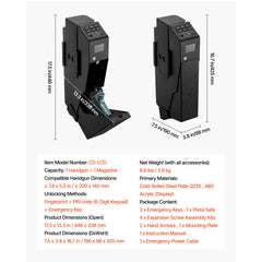 Gun Safe, Slider Handgun Gun Safe with Screen, Fingerprint/Password/Key, 3-Way Quick Access Firearm Case Box with LED for 1 Pistol & Magazine, Mounted Gun Box for Nightstand Bedside Desk Car