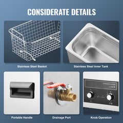 6L Ultrasonic Cleaner with Heater Timer & Basket, Professional Digital Sonic Cavitation Machine, 180W Cleaning Machine for Watch Instruments, Glasses, Coin, Metal Parts, Tool