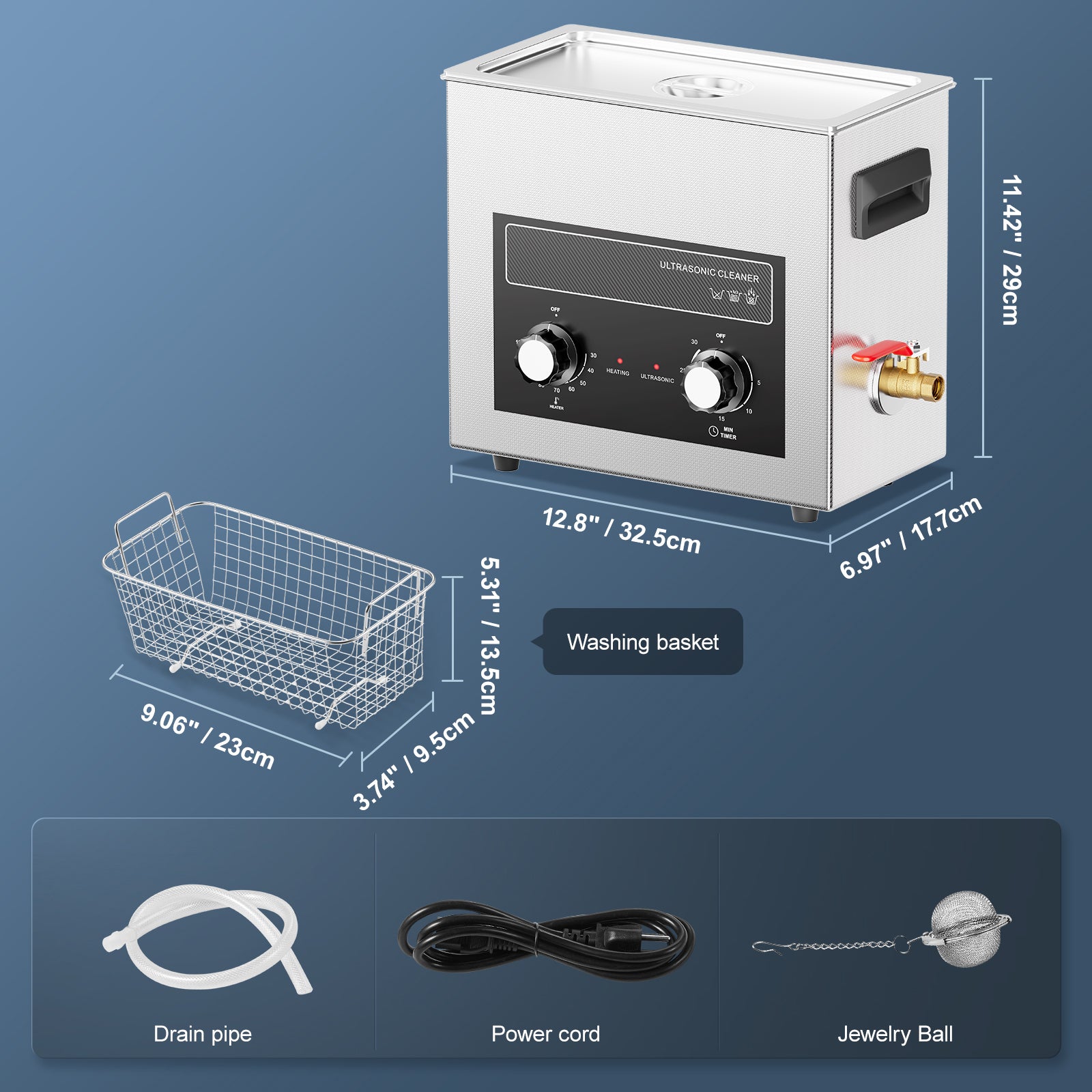 6L Ultrasonic Cleaner with Heater Timer & Basket, Professional Digital Sonic Cavitation Machine, 180W Cleaning Machine for Watch Instruments, Glasses, Coin, Metal Parts, Tool