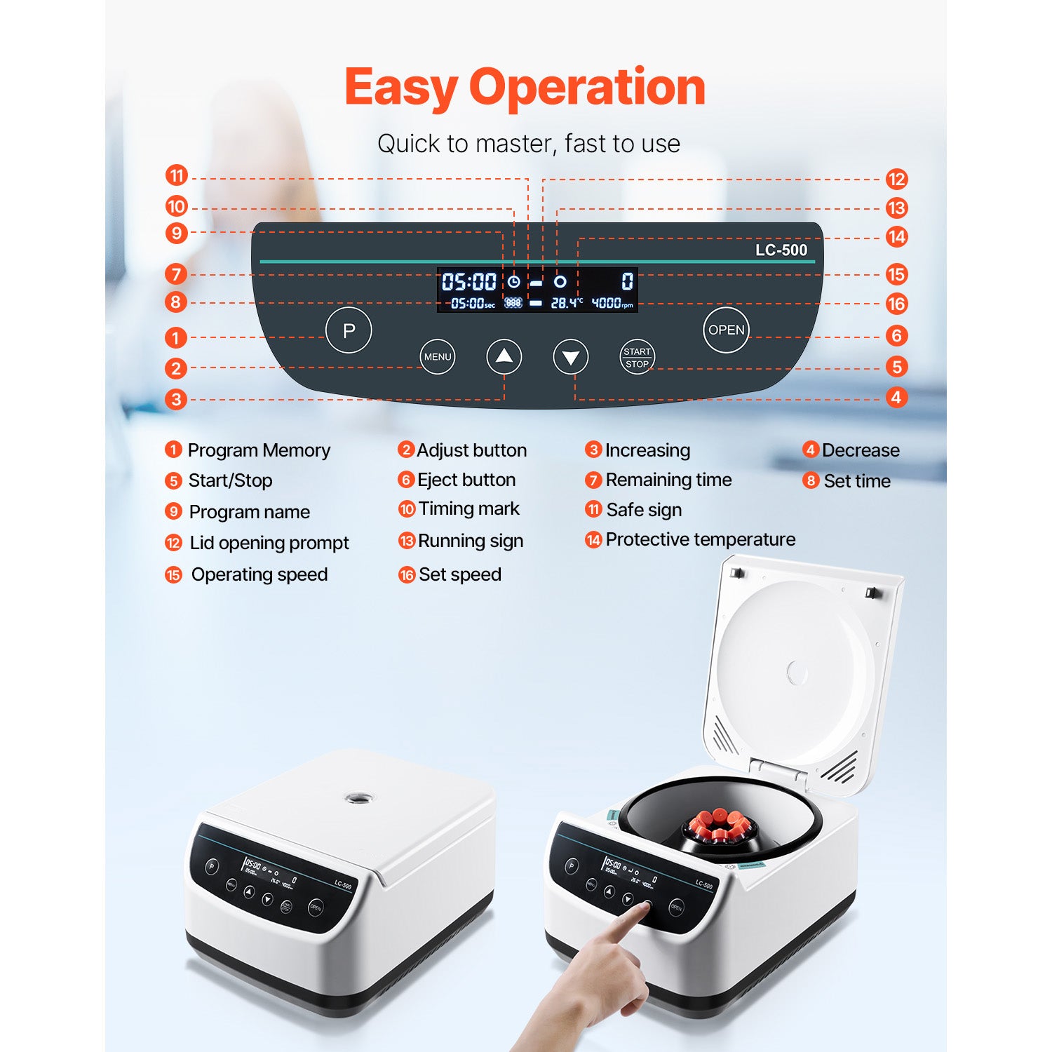 Centrifuge Machine 2/5/10/15ml Low Speed 500-4000rpm with 1 Rotor and Timer