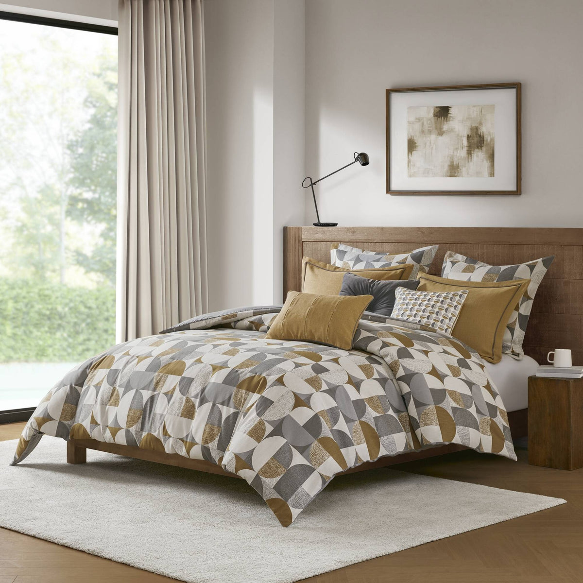 9 PCS King Jacquard Oversized Duvet Style Comforter Set Gold