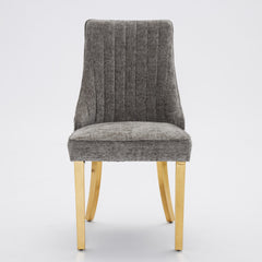 Rayon Cloth Flocking Chenille Dining Chairs Channel Kitchen Dinner Chair Comfy Fabric Upholstered Accent Chair for Dining Room with Golden Stainless Steel Plating Legs,Set of 2 (Gray), SW1647GY