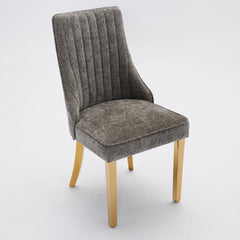 Rayon Cloth Flocking Chenille Dining Chairs Channel Kitchen Dinner Chair Comfy Fabric Upholstered Accent Chair for Dining Room with Golden Stainless Steel Plating Legs,Set of 2 (Gray), SW1647GY