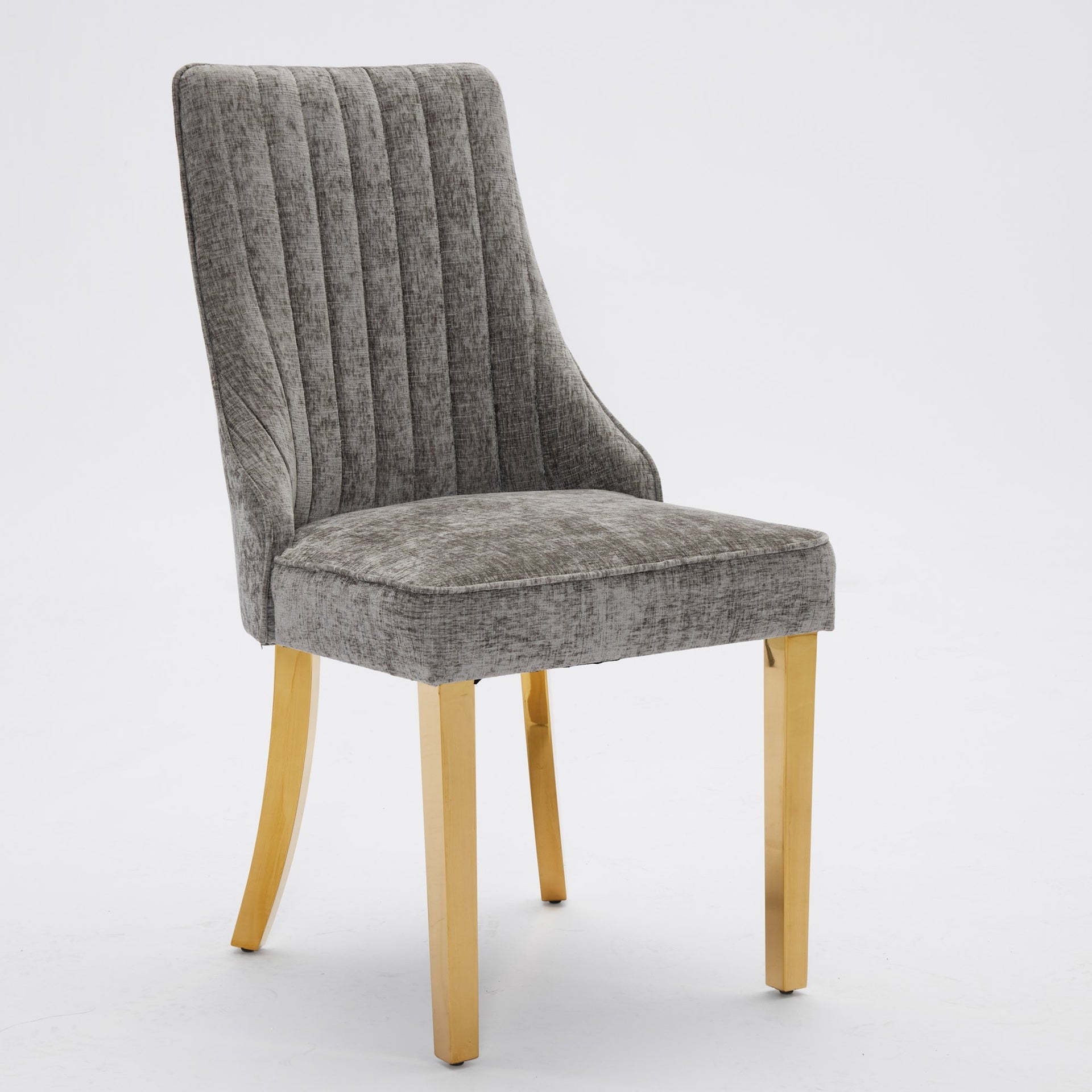 Rayon Cloth Flocking Chenille Dining Chairs Channel Kitchen Dinner Chair Comfy Fabric Upholstered Accent Chair for Dining Room with Golden Stainless Steel Plating Legs,Set of 2 (Gray), SW1647GY