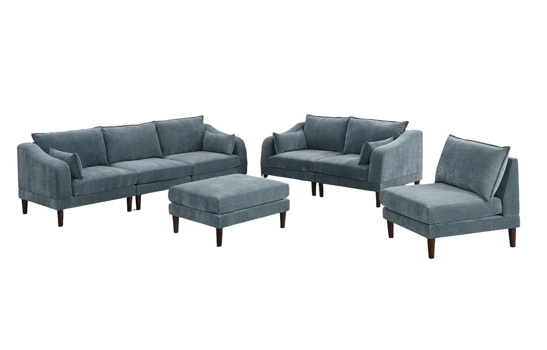 6pcs Modular Sofa Set 4x One Arm Chairs 1x Armless Chair 1x Ottoman Living Room Furniture Mineral Color Morgan Fabric