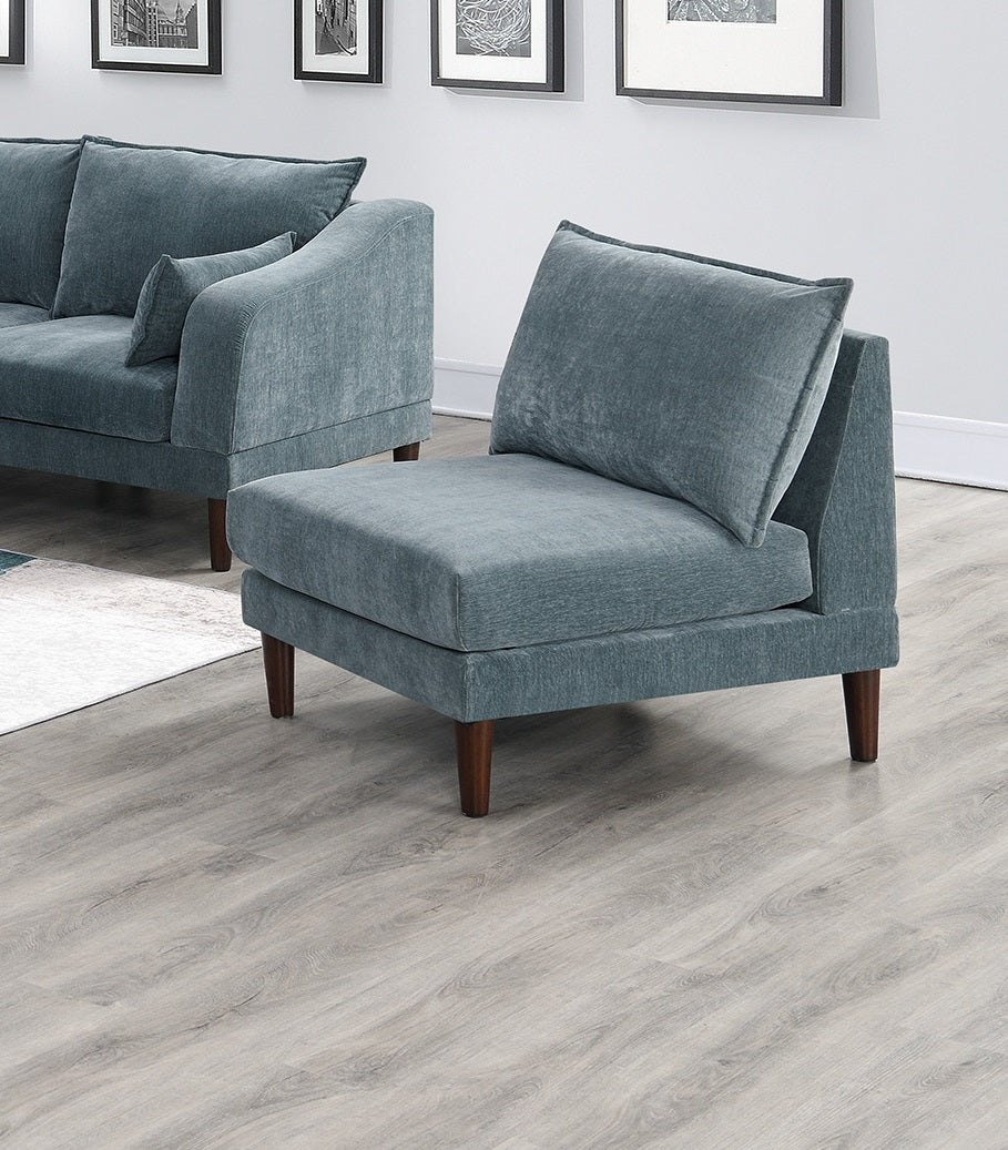 6pcs Modular Sofa Set 4x One Arm Chairs 1x Armless Chair 1x Ottoman Living Room Furniture Mineral Color Morgan Fabric