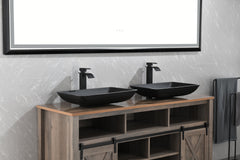 22" L -14" W - 4" H Matte Black Glass Rectangular Vessel Bathroom Sink with Faucet and Pop-Up Drain in Matte Black
