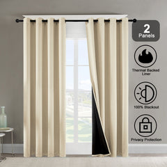 Blackout Indoor curtain grommets with coating, beige, 52*63 inch, 2 Panels