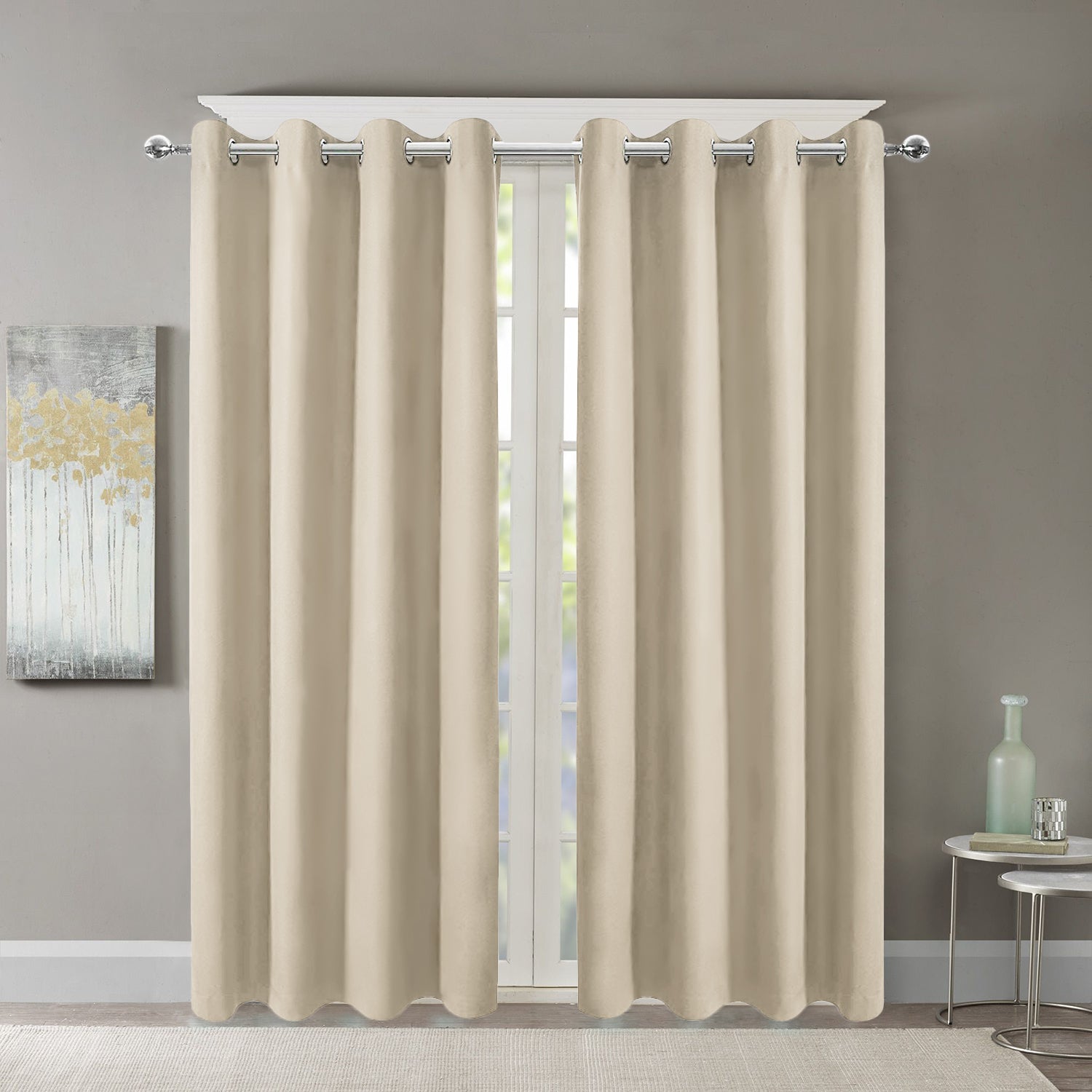 Blackout Indoor curtain grommets with coating, beige, 52*63 inch, 2 Panels