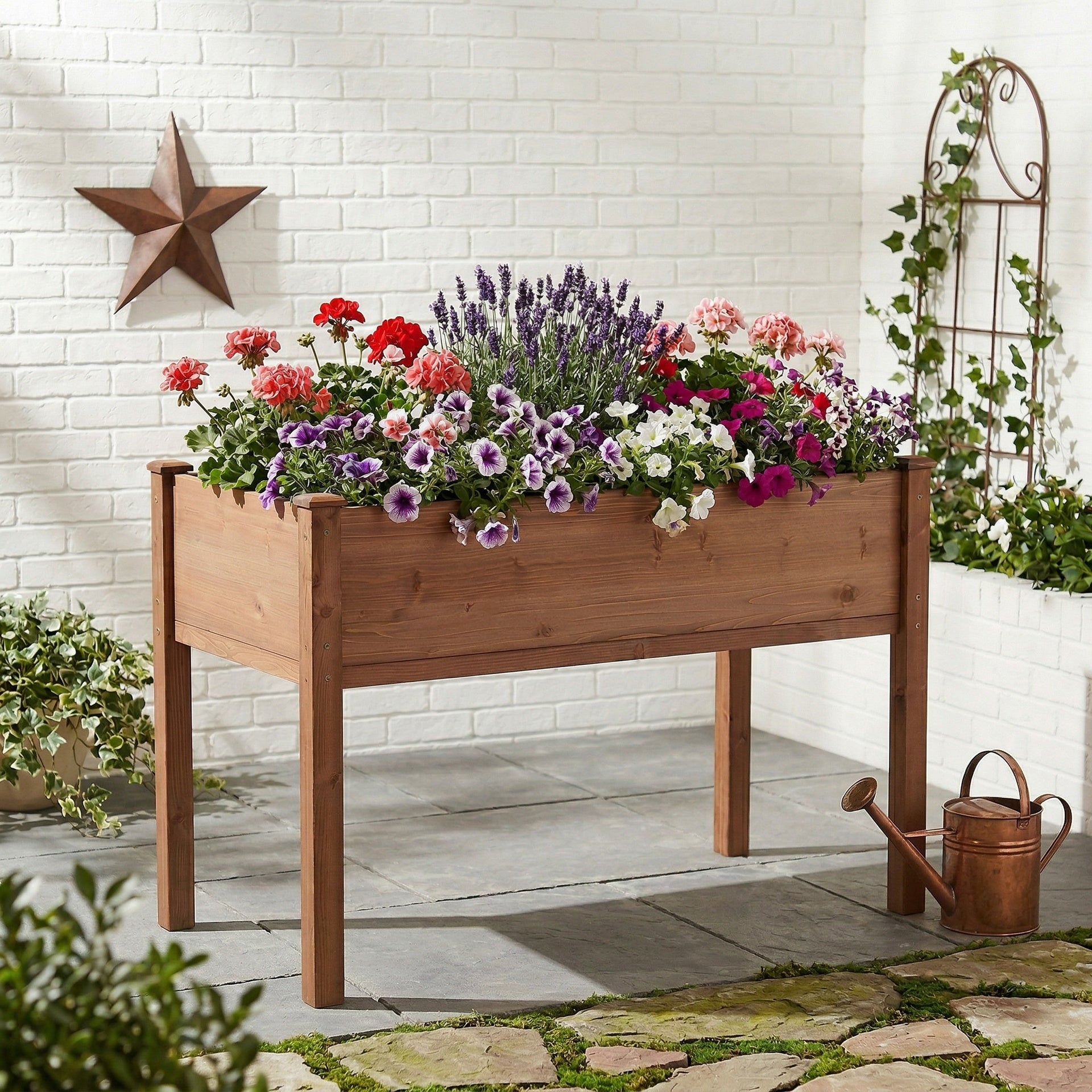 48x24x30 inch Raised Garden Bed with Legs, Elevated Wooden Planter Box for Outdoor Plants Flowers Fruits Vegetable Herb Growing