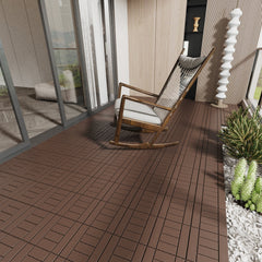 H Style 12" Patio Deck Tiles, DIY Module Interlocking Decking Tiles Floor Tile,Easy and Quick Installation Court Tiles for Porch Poolside Balcony Backyard 44pcs Red Brown