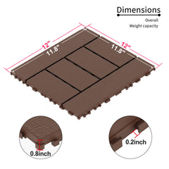H Style 12" Patio Deck Tiles, DIY Module Interlocking Decking Tiles Floor Tile,Easy and Quick Installation Court Tiles for Porch Poolside Balcony Backyard 44pcs Red Brown