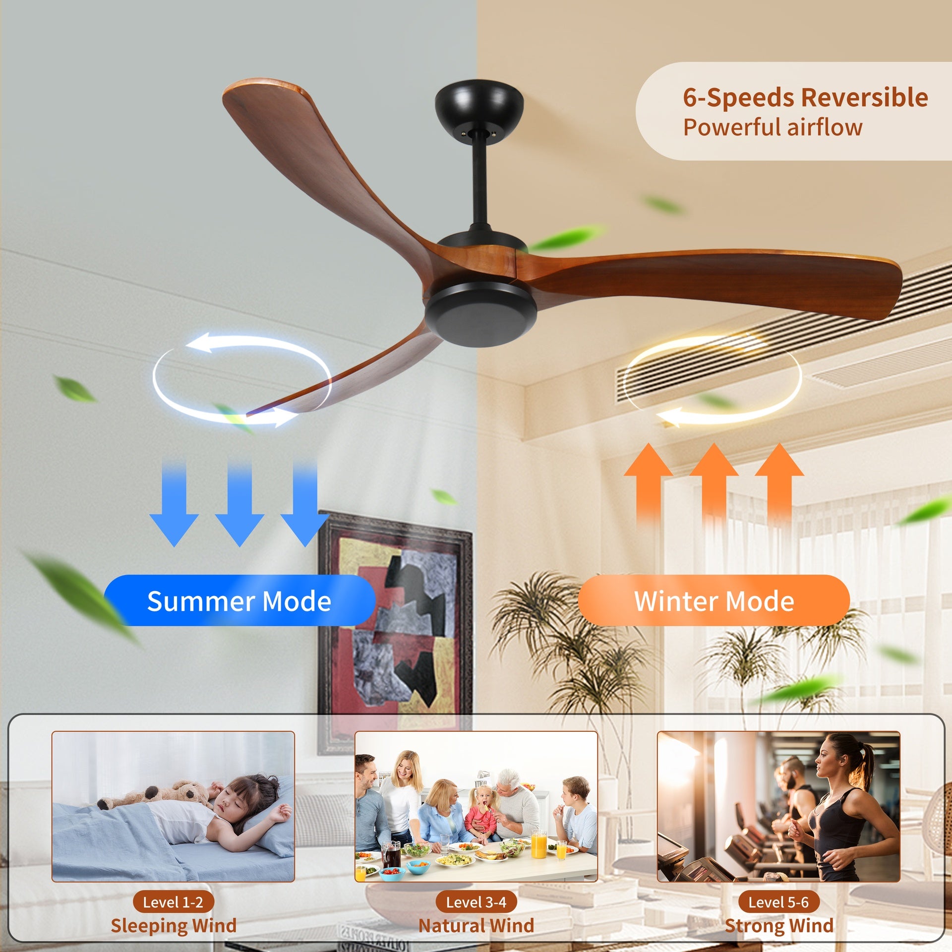 72 Inch wood Ceiling Fan no light with Remote Control, Low Profile Ceiling Fan without Light,Noiseless Reversible DC Motor with Timer