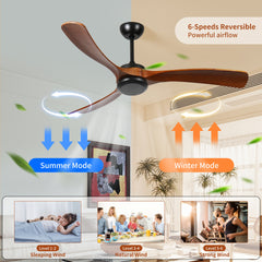 72 Inch wood Ceiling Fan no light with Remote Control, Low Profile Ceiling Fan without Light,Noiseless Reversible DC Motor with Timer