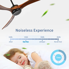 72 Inch wood Ceiling Fan no light with Remote Control, Low Profile Ceiling Fan without Light,Noiseless Reversible DC Motor with Timer