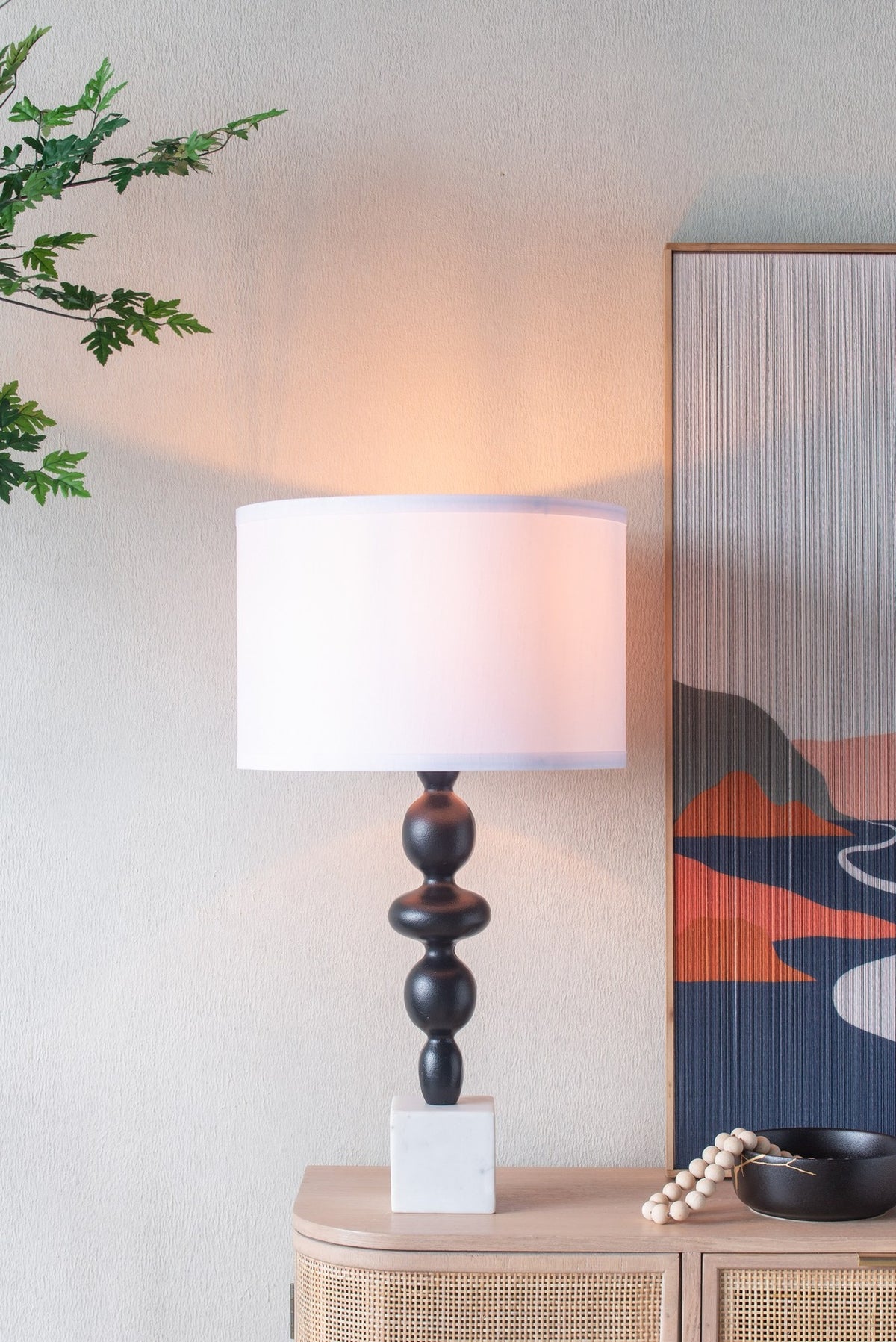 D15x29.5" Black and White Table Lamp with Round Four Tiered Body (Lamp Shade Assembly Required)