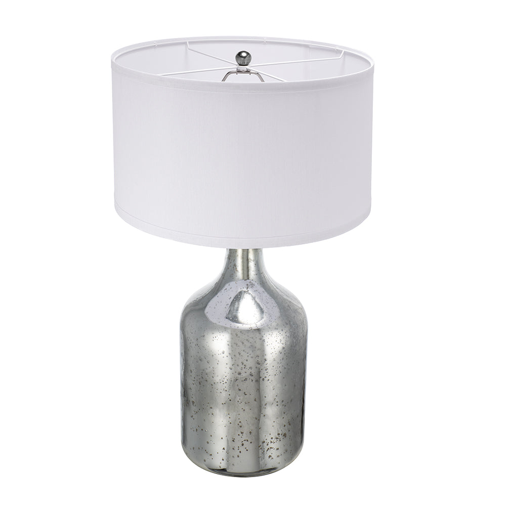 D18x32.2" Silver Round Table Lamp with White Fabric Shade(Lamp Shade Assembly Required)