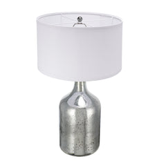 D18x32.2" Silver Round Table Lamp with White Fabric Shade(Lamp Shade Assembly Required)