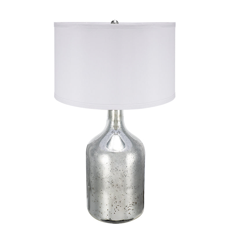 D18x32.2" Silver Round Table Lamp with White Fabric Shade(Lamp Shade Assembly Required)