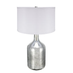 D18x32.2" Silver Round Table Lamp with White Fabric Shade(Lamp Shade Assembly Required)