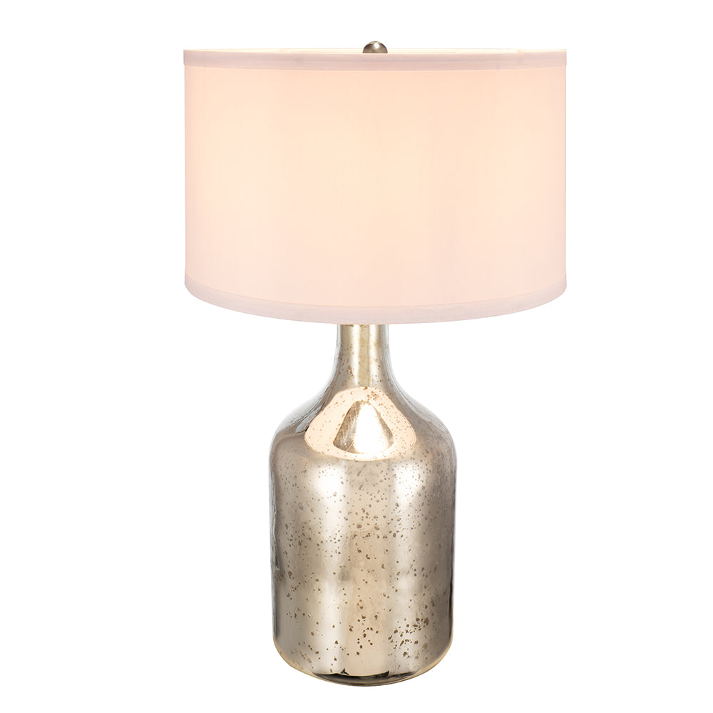 D18x32.2" Silver Round Table Lamp with White Fabric Shade(Lamp Shade Assembly Required)