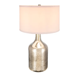 D18x32.2" Silver Round Table Lamp with White Fabric Shade(Lamp Shade Assembly Required)