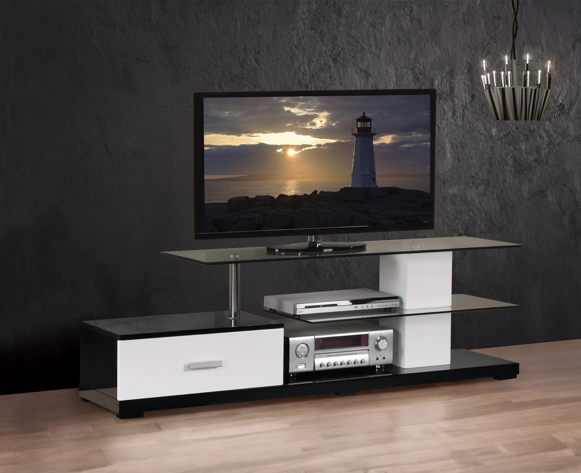 Ivana White & Black Finish TV Stand