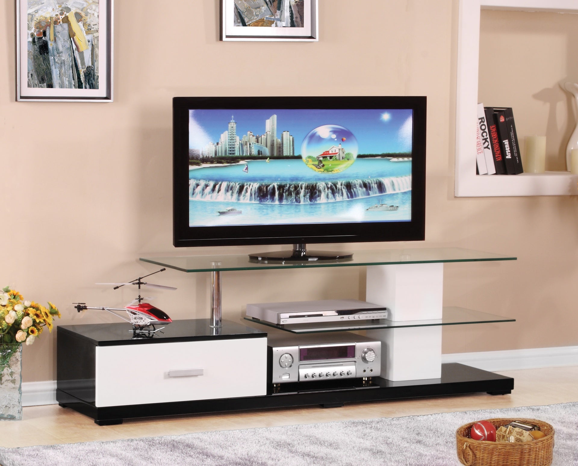 Ivana White & Black Finish TV Stand